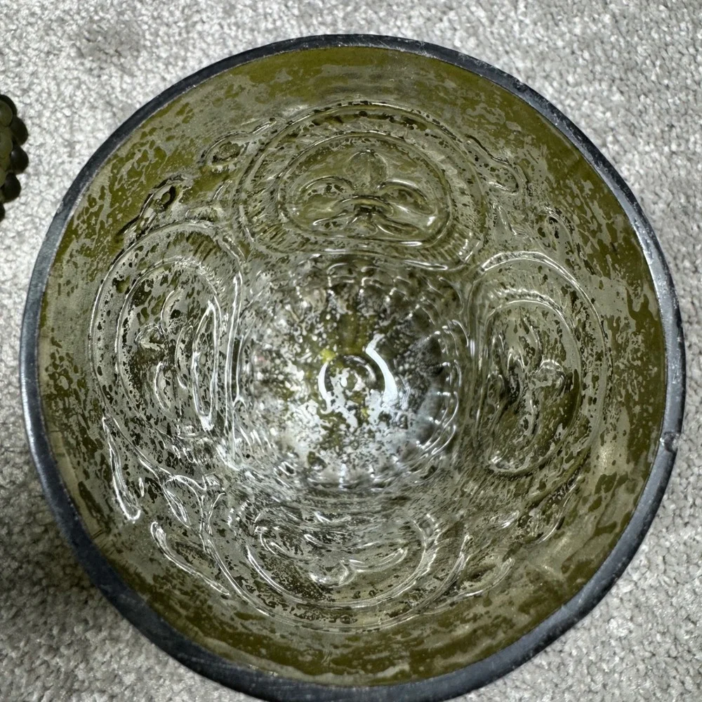 Mercury Glass Fleur De Lis Votive Candle Holders Green‎ Set of 5
